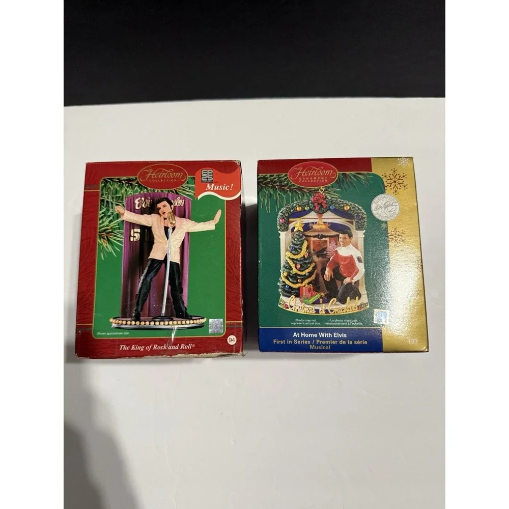 Elvis Presley Heirloom Collection Musical Christmas Ornaments Lot of 2
